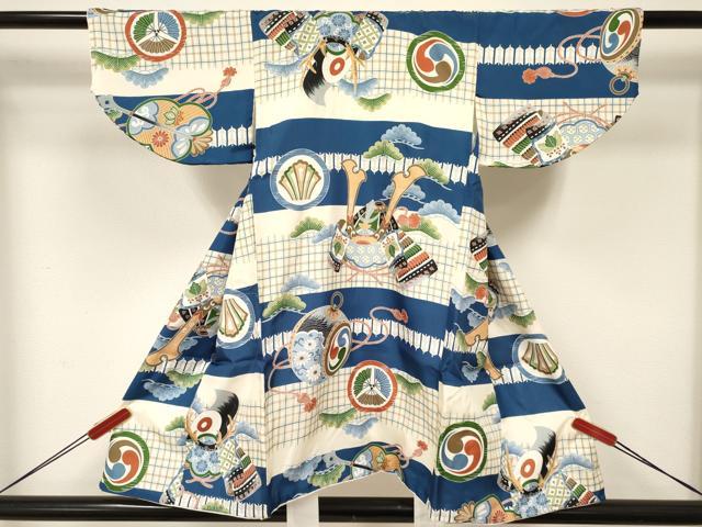 平和屋着物[]七五三　男の子　被布セット　兜　鼓松文　逸品　DABC5141ma