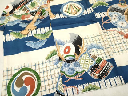 平和屋着物[]七五三　男の子　被布セット　兜　鼓松文　逸品　DABC5141ma
