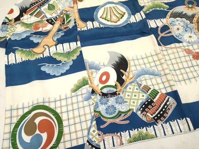 平和屋着物[]七五三　男の子　被布セット　兜　鼓松文　逸品　DABC5141ma
