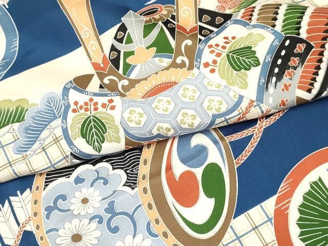 平和屋着物[]七五三　男の子　被布セット　兜　鼓松文　逸品　DABC5141ma