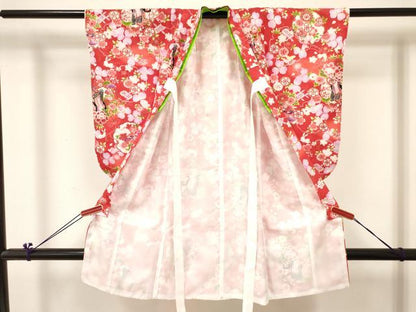 平和屋着物[]七五三　女の子　３歳　祝着　三つ身　長襦袢(単衣)・被布・巾着セット　兎　雪輪御所車花文　暈し染め　金彩　DABC5142ma