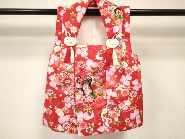 平和屋着物[]七五三　女の子　３歳　祝着　三つ身　長襦袢(単衣)・被布・巾着セット　兎　雪輪御所車花文　暈し染め　金彩　DABC5142ma