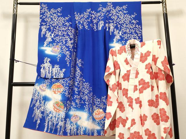 平和屋着物[]七五三　女の子　７歳　祝着　四つ身　長襦袢(無双仕立て)セット　駒刺繍　鈴花文　暈し染め　金銀彩　逸品　DABC5146ma