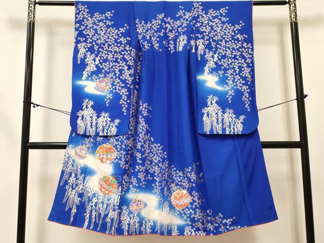 平和屋着物[]七五三　女の子　７歳　祝着　四つ身　長襦袢(無双仕立て)セット　駒刺繍　鈴花文　暈し染め　金銀彩　逸品　DABC5146ma