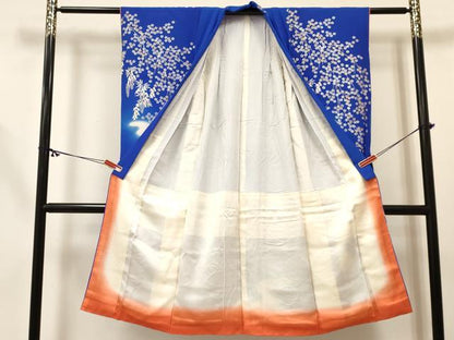 平和屋着物[]七五三　女の子　７歳　祝着　四つ身　長襦袢(無双仕立て)セット　駒刺繍　鈴花文　暈し染め　金銀彩　逸品　DABC5146ma