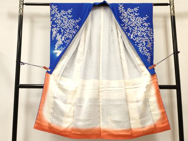 平和屋着物[]七五三　女の子　７歳　祝着　四つ身　長襦袢(無双仕立て)セット　駒刺繍　鈴花文　暈し染め　金銀彩　逸品　DABC5146ma