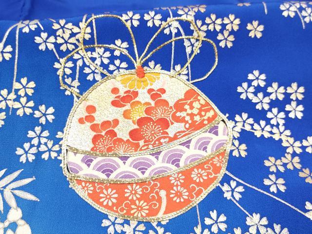 平和屋着物[]七五三　女の子　７歳　祝着　四つ身　長襦袢(無双仕立て)セット　駒刺繍　鈴花文　暈し染め　金銀彩　逸品　DABC5146ma