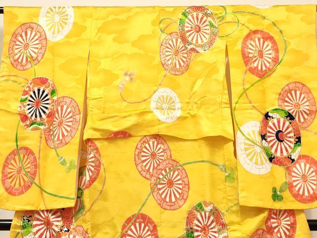 平和屋着物[]七五三 女の子 ７歳 祝着 四つ身 長襦袢(単衣)セット 駒刺繍 源氏車花文 金彩 洗える着物 DABC5148ma