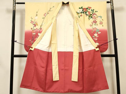 平和屋着物[]七五三　女の子　７歳　祝着　四つ身　長襦袢(無双仕立て)セット　友禅　作家物　牡丹花文　暈し染め　逸品　DABC5149ma