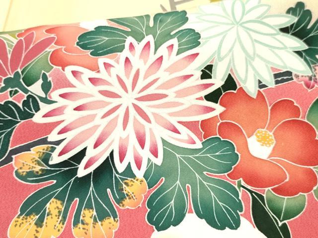 平和屋着物[]七五三　女の子　７歳　祝着　四つ身　長襦袢(無双仕立て)セット　友禅　作家物　牡丹花文　暈し染め　逸品　DABC5149ma