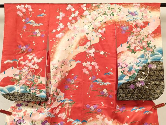 平和屋着物[]七五三　女の子　３歳　祝着　三つ身　長襦袢(単衣・半衿刺繍)セット　鼓飛鶴花文　暈し染め　金彩　DABC5151ma