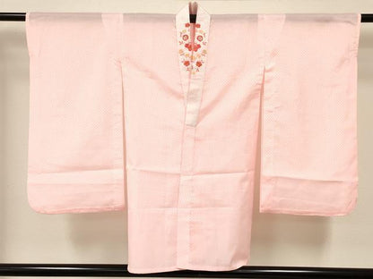平和屋着物[]七五三　女の子　３歳　祝着　三つ身　長襦袢(単衣・半衿刺繍)セット　鼓飛鶴花文　暈し染め　金彩　DABC5151ma