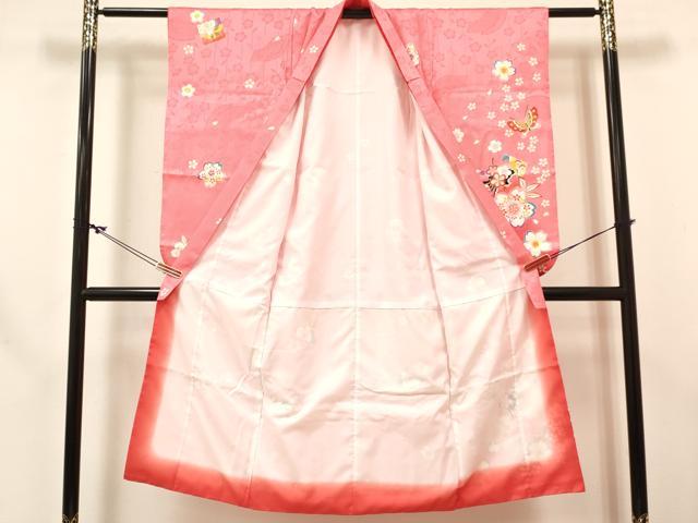 平和屋着物[]七五三　女の子　７歳　祝着　四つ身　襦袢(単衣)セット　色紙重ね花蝶文　暈し染め　金銀彩　逸品　DABC5152ma