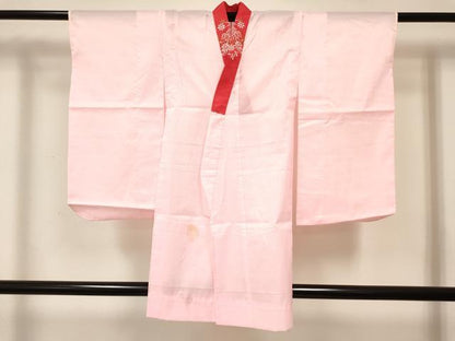 平和屋着物[]七五三　女の子　３歳　祝着　三つ身　長襦袢(単衣・半衿刺繍)セット　糸車花蝶文　金銀彩　洗える着物　DABC5153ma