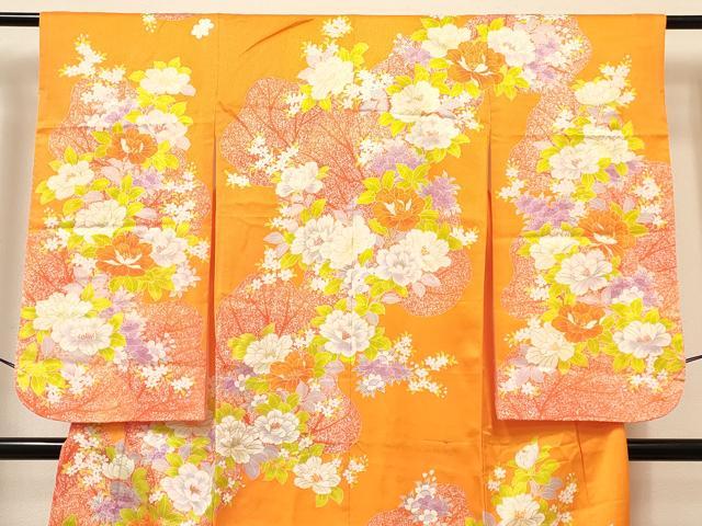 平和屋着物[]七五三　女の子　７歳　祝着　四つ身　長襦袢(単衣・半衿刺繍)セット　駒刺繍　牡丹花文　金彩　逸品　DABC5154ma