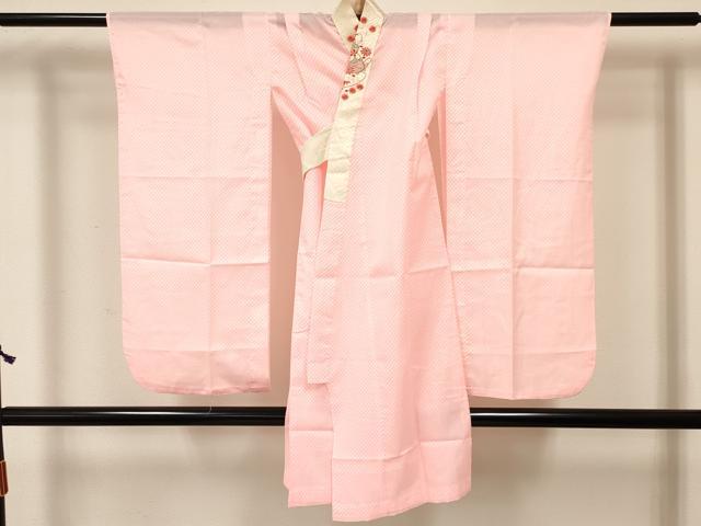 平和屋着物[]七五三　女の子　７歳　祝着　四つ身　長襦袢(単衣・半衿刺繍)セット　駒刺繍　牡丹花文　金彩　逸品　DABC5154ma