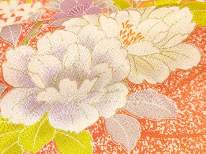平和屋着物[]七五三　女の子　７歳　祝着　四つ身　長襦袢(単衣・半衿刺繍)セット　駒刺繍　牡丹花文　金彩　逸品　DABC5154ma