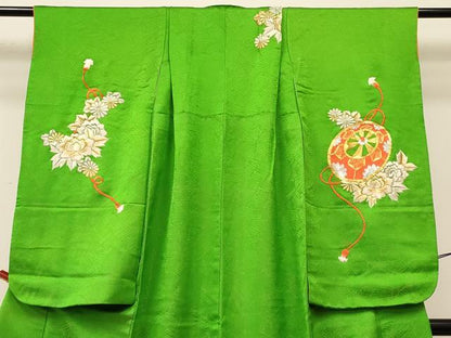 平和屋着物∵女の子 十三参り 子供 祝着・長襦袢(無双仕立て)セット 駒刺繍 総刺繍 源氏車花文 金銀糸 金通し地 逸品 DABC5159ma