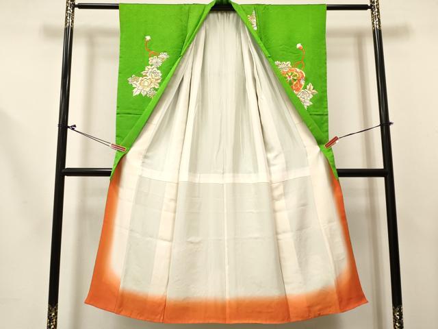 平和屋着物∵女の子 十三参り 子供 祝着・長襦袢(無双仕立て)セット 駒刺繍 総刺繍 源氏車花文 金銀糸 金通し地 逸品 DABC5159ma