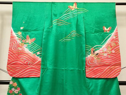 平和屋着物[]七五三　女の子　７歳　祝着　四つ身　襦袢(単衣・半衿刺繍)セット　鞠花蝶文　暈し染め　金彩　逸品　DABC5160ma