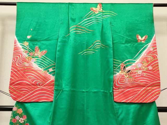 平和屋着物[]七五三　女の子　７歳　祝着　四つ身　襦袢(単衣・半衿刺繍)セット　鞠花蝶文　暈し染め　金彩　逸品　DABC5160ma