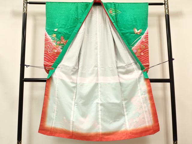 平和屋着物[]七五三　女の子　７歳　祝着　四つ身　襦袢(単衣・半衿刺繍)セット　鞠花蝶文　暈し染め　金彩　逸品　DABC5160ma