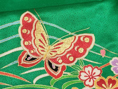 平和屋着物[]七五三　女の子　７歳　祝着　四つ身　襦袢(単衣・半衿刺繍)セット　鞠花蝶文　暈し染め　金彩　逸品　DABC5160ma