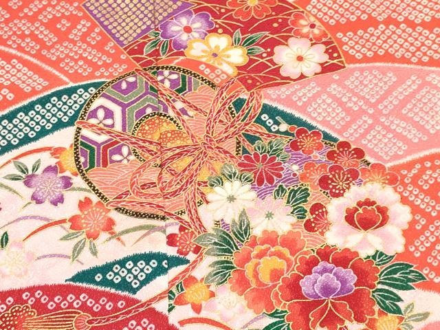 平和屋着物[]七五三　女の子　７歳　祝着　四つ身　長襦袢(単衣)セット　鼓立波花文　金彩　逸品　DABC5161ma