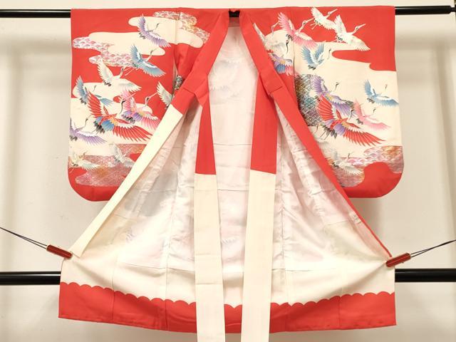 平和屋着物[]七五三　女の子　３歳　祝着　三つ身　長襦袢(袷)セット　群れ鶴　金銀彩　逸品　DABC5163ma