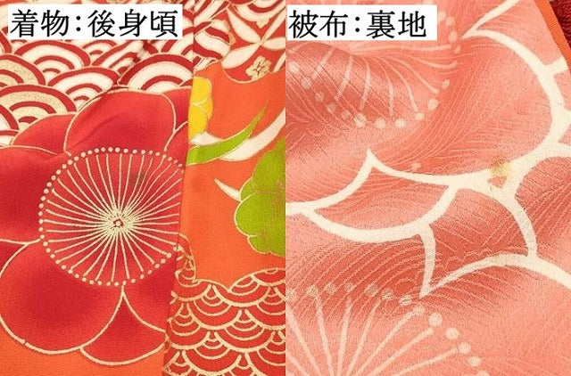 平和屋着物[]七五三　女の子　３歳　祝着　三つ身　被布セット　芝梅文　金彩　逸品　DABC5164ma