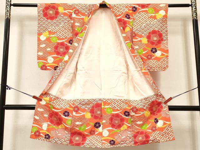 平和屋着物[]七五三　女の子　３歳　祝着　三つ身　被布セット　芝梅文　金彩　逸品　DABC5164ma