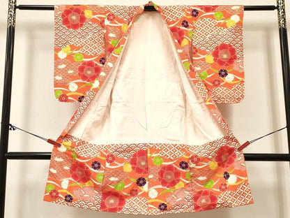 平和屋着物[]七五三 女の子 ３歳 祝着 三つ身 被布セット 芝梅文 金彩 逸品 DABC5164ma