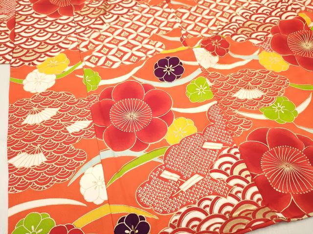 平和屋着物[]七五三　女の子　３歳　祝着　三つ身　被布セット　芝梅文　金彩　逸品　DABC5164ma