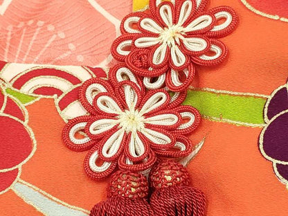 平和屋着物[]七五三　女の子　３歳　祝着　三つ身　被布セット　芝梅文　金彩　逸品　DABC5164ma