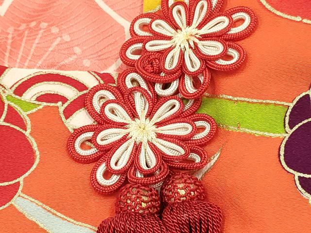 平和屋着物[]七五三　女の子　３歳　祝着　三つ身　被布セット　芝梅文　金彩　逸品　DABC5164ma