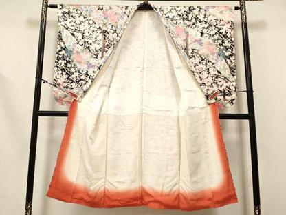 平和屋着物[]七五三 女の子 ７歳 祝着 四つ身 乱菊 草花文 金彩 逸品 DABC5165ma