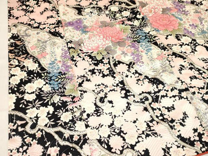 平和屋着物[]七五三　女の子　７歳　祝着　四つ身　乱菊　草花文　金彩　逸品　DABC5165ma