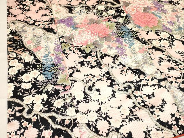 平和屋着物[]七五三　女の子　７歳　祝着　四つ身　乱菊　草花文　金彩　逸品　DABC5165ma