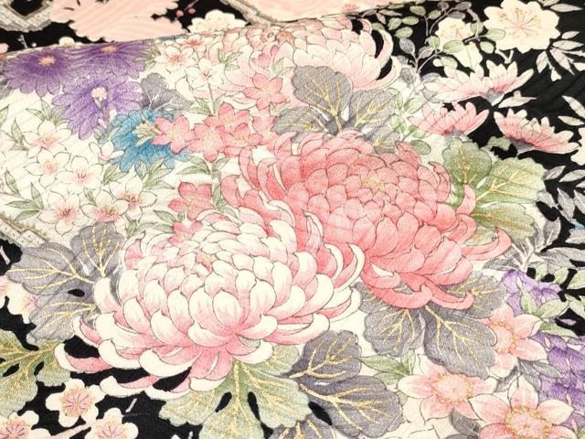 平和屋着物[]七五三　女の子　７歳　祝着　四つ身　乱菊　草花文　金彩　逸品　DABC5165ma