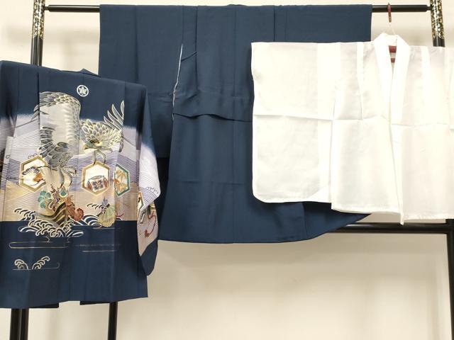 平和屋着物[]七五三　男の子　祝着・羽織・長襦袢(単衣)セット　鷹　鷲　宝船　亀甲笹松文　暈し染め　金彩　DABC5170ma