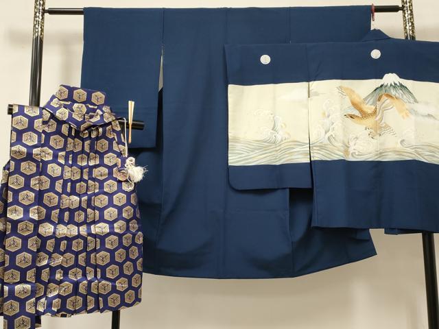 平和屋着物[]七五三 男の子 祝着・羽織・行灯袴・小物セット 鷹 鷲 立波風景文 金彩 DABC5171ma