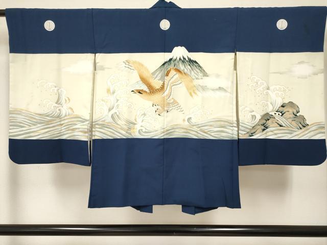 平和屋着物[]七五三 男の子 祝着・羽織・行灯袴・小物セット 鷹 鷲 立波風景文 金彩 DABC5171ma