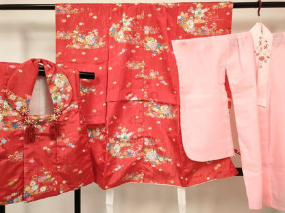 平和屋着物[]七五三　女の子　３歳　祝着　三つ身　長襦袢(単衣・半衿刺繍)・被布セット　雪輪花文　DABC5173ma