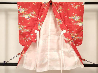 平和屋着物[]七五三　女の子　３歳　祝着　三つ身　長襦袢(単衣・半衿刺繍)・被布セット　雪輪花文　DABC5173ma
