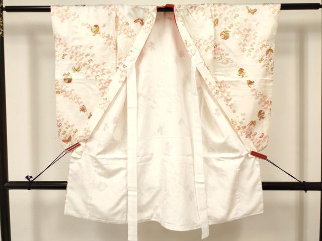 平和屋着物[]七五三　女の子　３歳　祝着　三つ身　長襦袢(単衣・半衿刺繍)・被布セット　鞠花蝶文　金彩　逸品　DABC5174ma