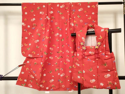 平和屋着物[]七五三　女の子　３歳　祝着　三つ身　被布セット　流水花蝶文　金彩　DABC5178ma