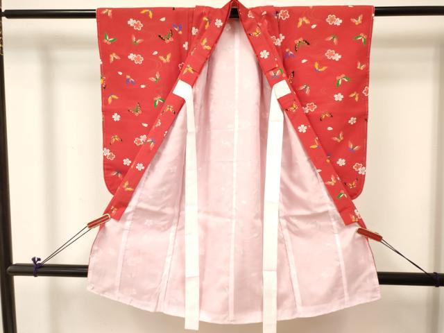 平和屋着物[]七五三 女の子 ３歳 祝着 三つ身 被布セット 流水花蝶文 金彩 DABC5178ma
