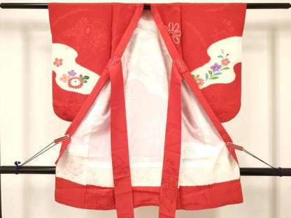 平和屋着物[]七五三　女の子　３歳　祝着　三つ身　長襦袢(袷・半衿刺繍)セット　絞り　檜扇鞠花文　逸品　DABC5179ma