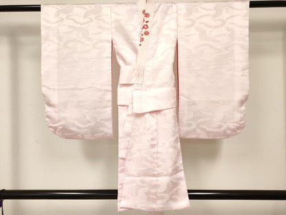 平和屋着物[]七五三　女の子　３歳　祝着　三つ身　長襦袢(袷・半衿刺繍)セット　絞り　檜扇鞠花文　逸品　DABC5179ma