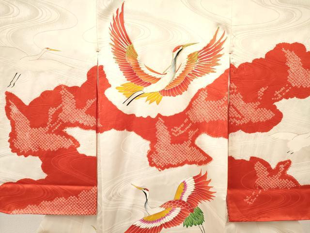 平和屋着物[]七五三　女の子　３歳　祝着　三つ身　長襦袢(袷)セット　駒刺繍　絞り　飛鶴　金彩　逸品　DABC5180ma